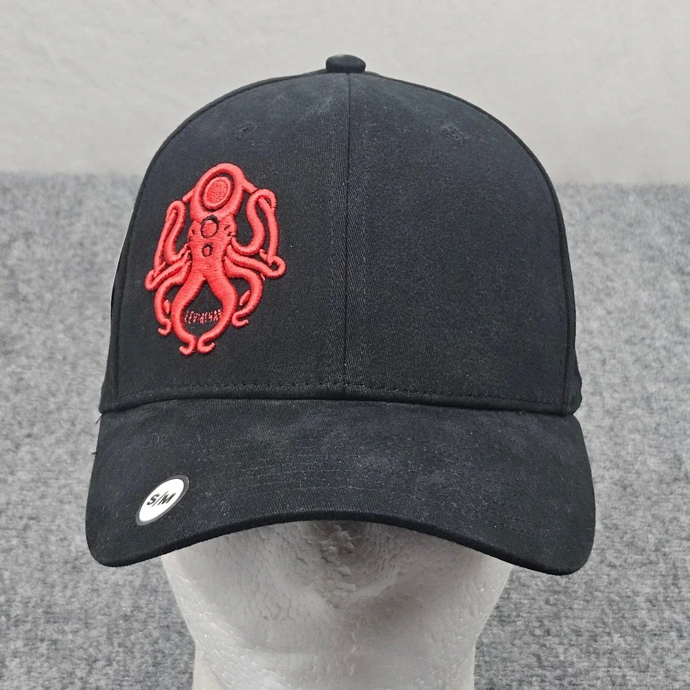 Leviathan Fitted Hat S M Black Red‎ Octopus Embroidery Streetwear Minimalist